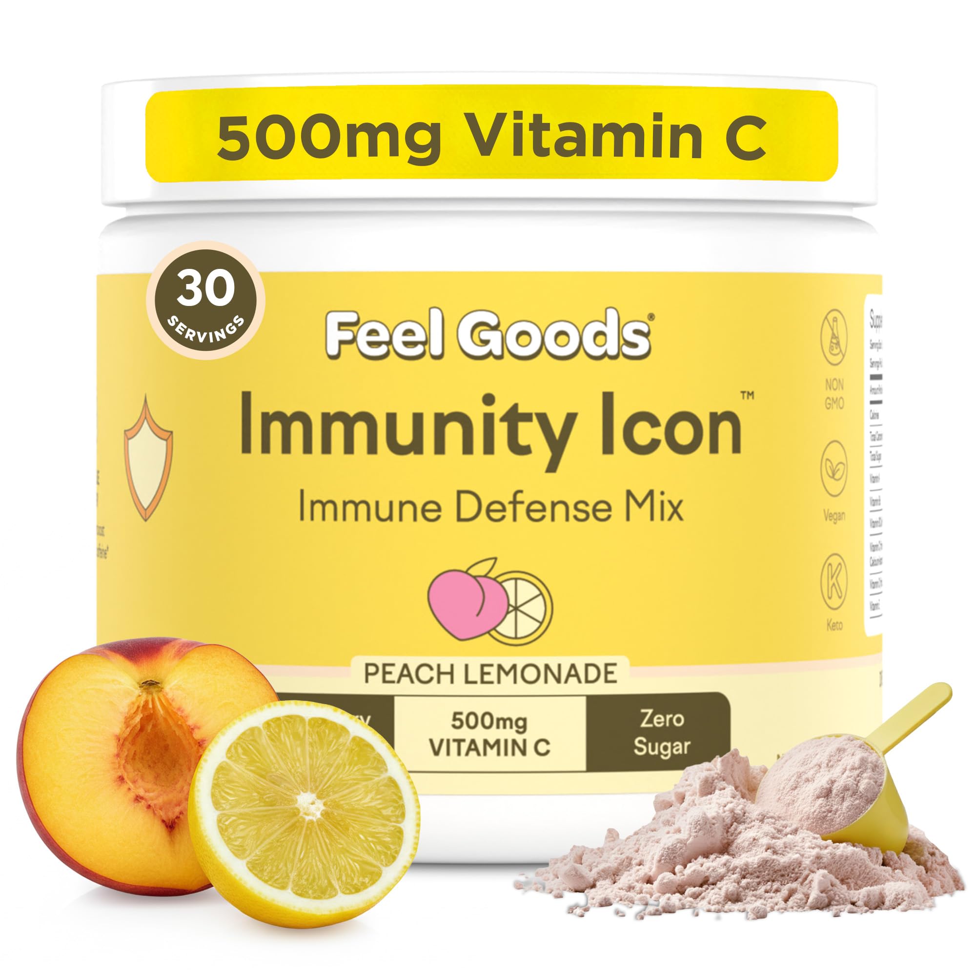 Feel Goods Immunity Icon, Vitamin C Immune Support Powder Packets - 500mg Vitamin C, Elderberry, Ginger, Turmeric & Key Vitamins for Daily Immune Health - Sugar-Free & Caffeine-Free Drink Mix Packets