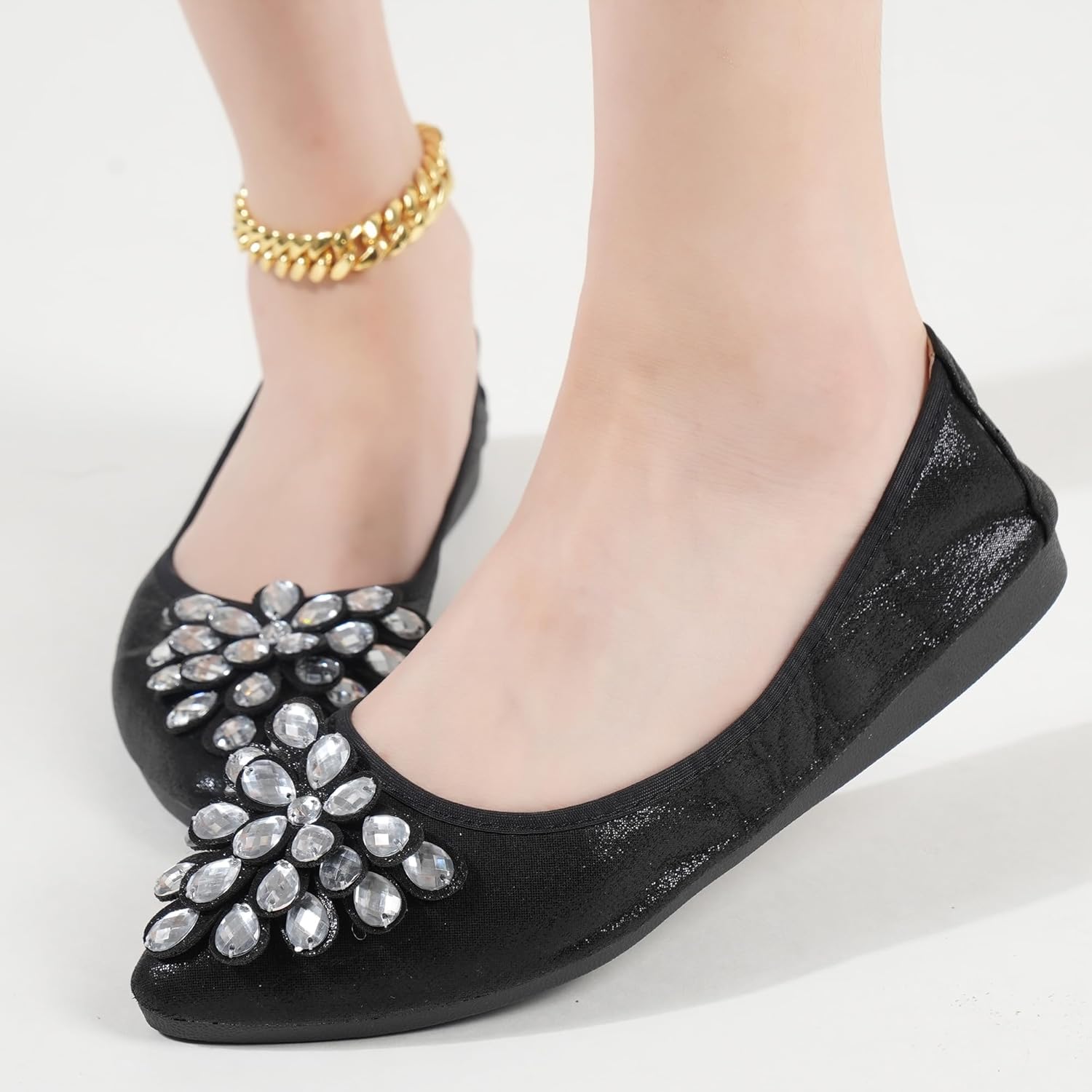 Flats Shoes for Women Rhinestone Wedding Ballerina Shoes Foldable Sparkly Comfort Slip on Flat Dressy Flats - Image 2