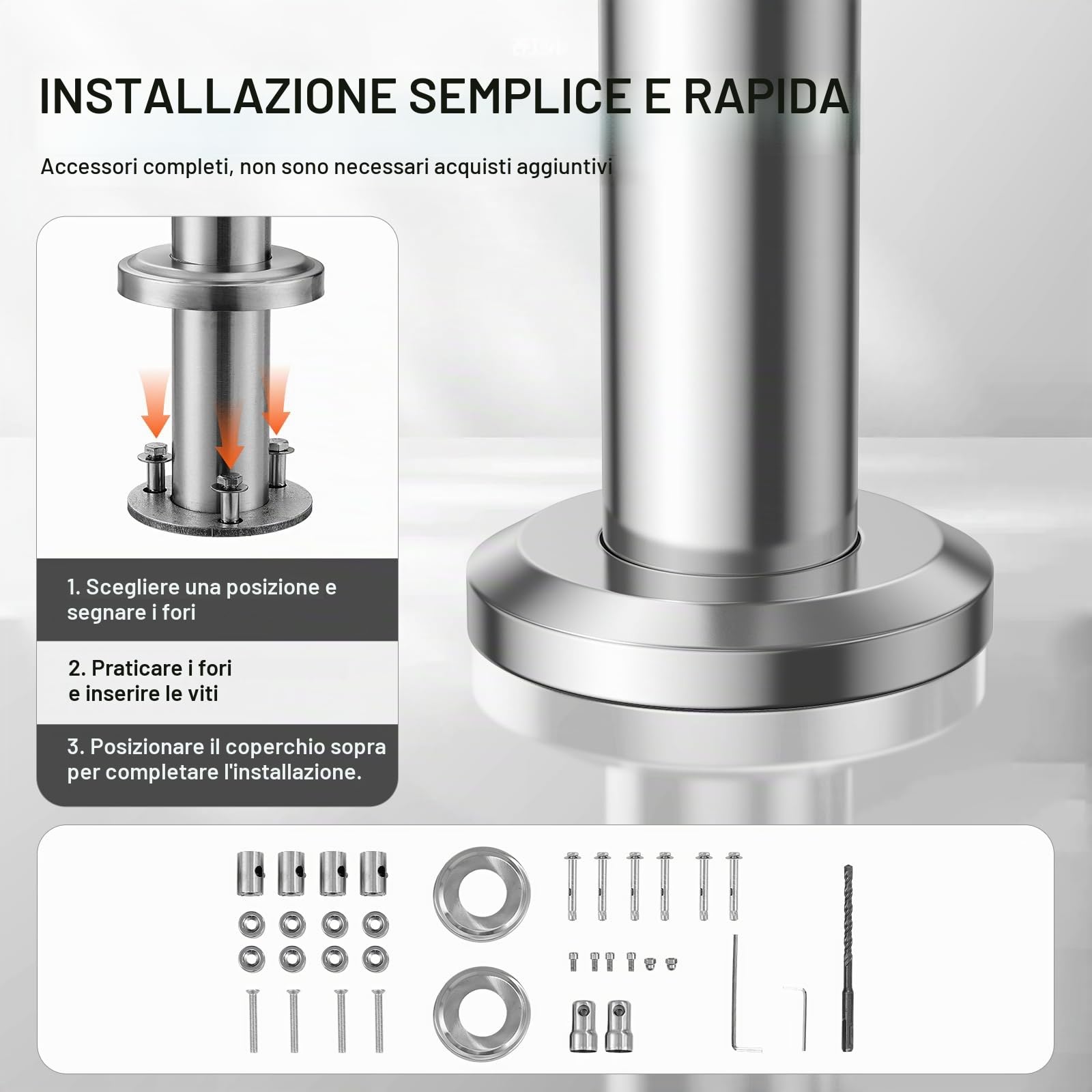 VEVOR Corrimano per Gradini Esterni, Kit Corrimano per Scale 2 Traverse 80 cm Lunghezza, Ringhiere Transizione Acciaio Inox Kit Installazione, Corrimano Scale Doppia Colonna per Veranda e Terrazza