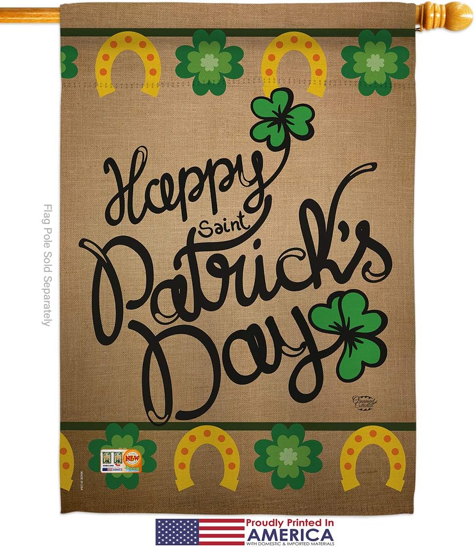 Happy Saint Patricks Day House Flag Springtime St Patrick Shamrock Leprechaun Lucky Coin Holiday March Irish Clover Small Decorative Gift Yard Banner Made In USA 28 X 40