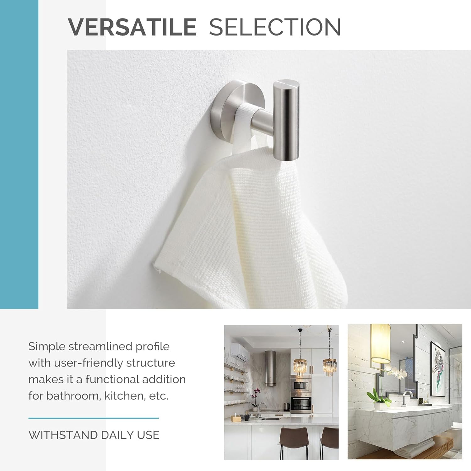 Angle Simple Single Towel Hook Bundle with Double Robe Hook, Toilet Paper Holder (Brushed Nickel)