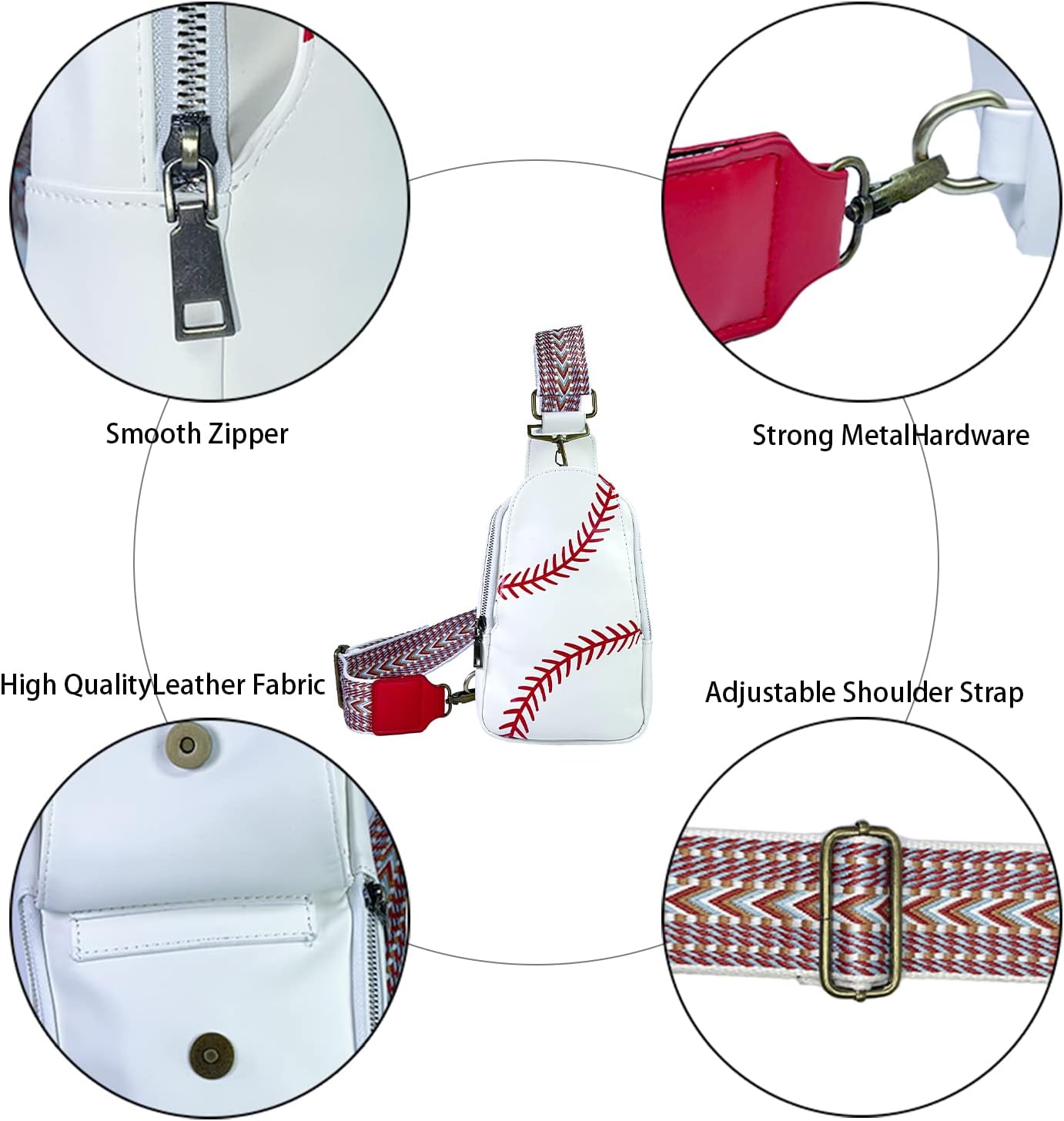 FAYBA Small Sling Bag for Women Crossbody Bag, Baseball Print PU Leather Wide Guitar Strap Chest Sling Backpack Purse - Image 5