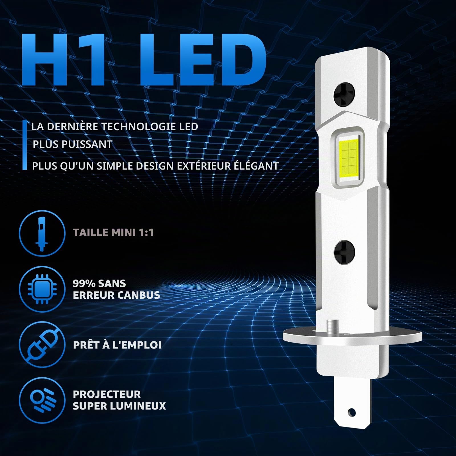 Sycreek H1 LED 30000 LM 100W – Kit de Conversion Phare Voiture/Moto 12V, Lumière Blanche Pure 6500K, 2*H1 LED Pièces, Remplacement Halogène Haute Luminosité