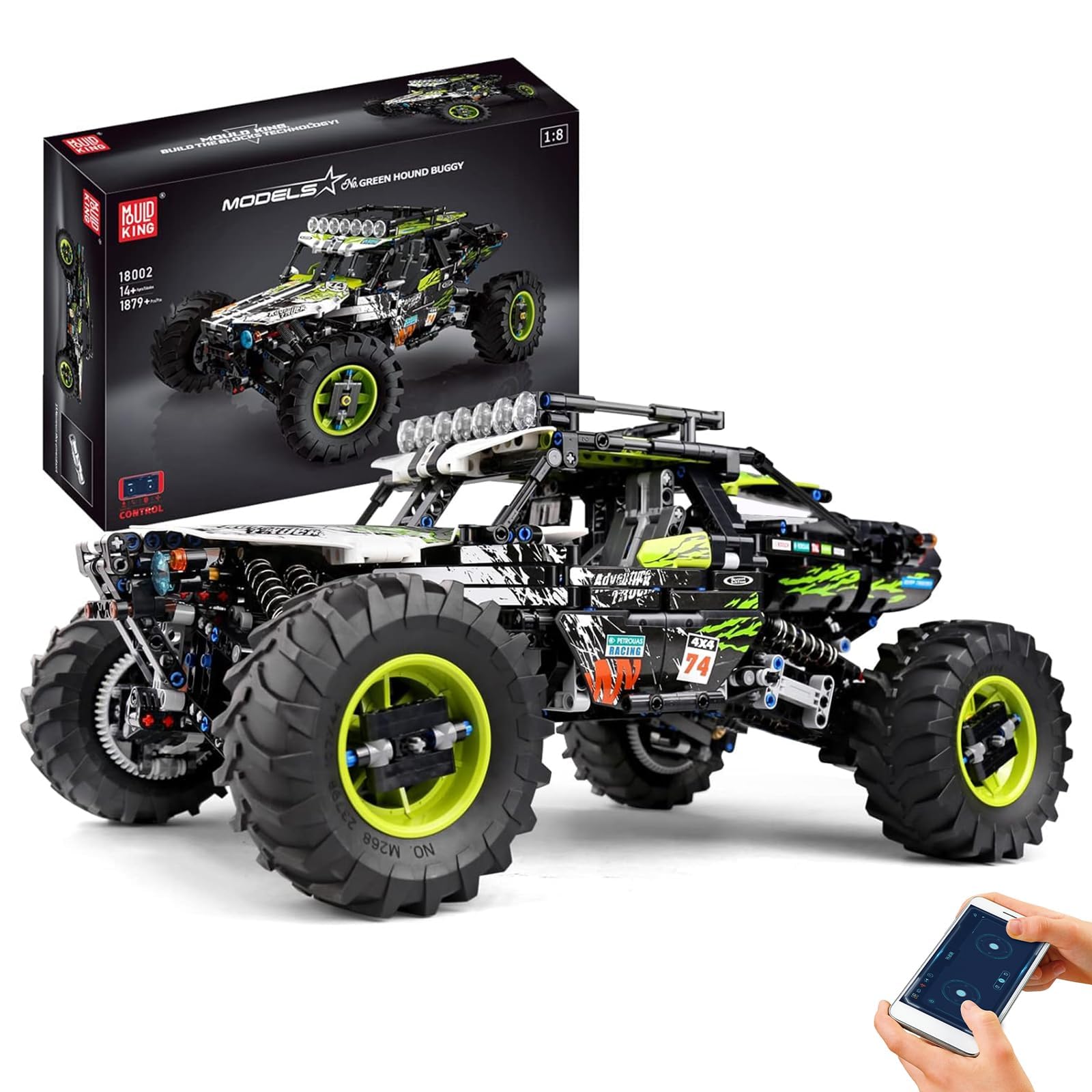 Mould King 18002 RC Off-Road Climbing Car Building Set - 1879 Pezzi 4x4 Kit di modelli di camion tecnico con funzioni di alimentazione, App e telecomando Progetto di ingegneria meccanica per adulti