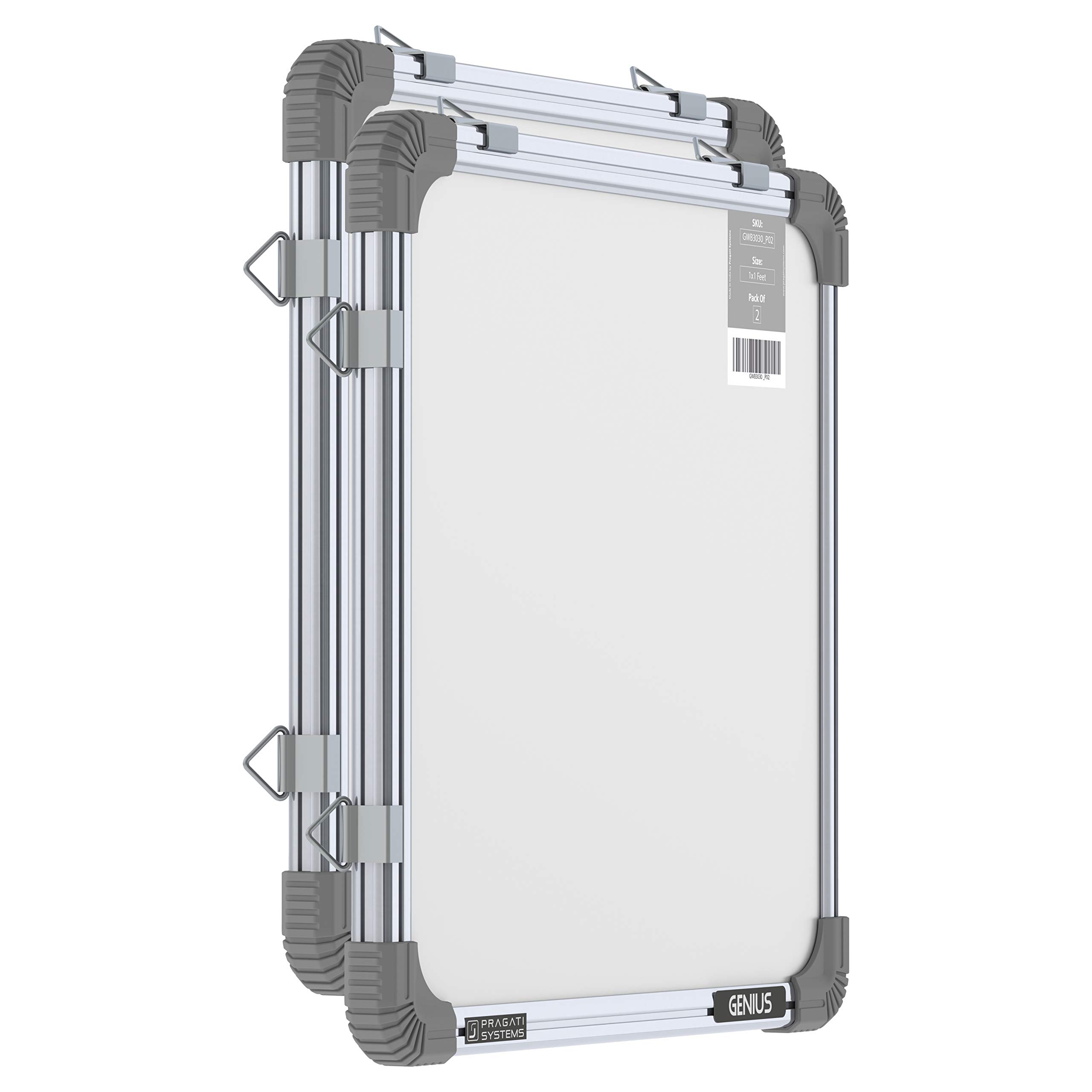 Pragati SystemsGenius Mini Melamine (Non-Magnetic) Whiteboard for Kids and Home (GWB3030), Lightweight Aluminium Frame, 1x1 Feet (Pack of 2)