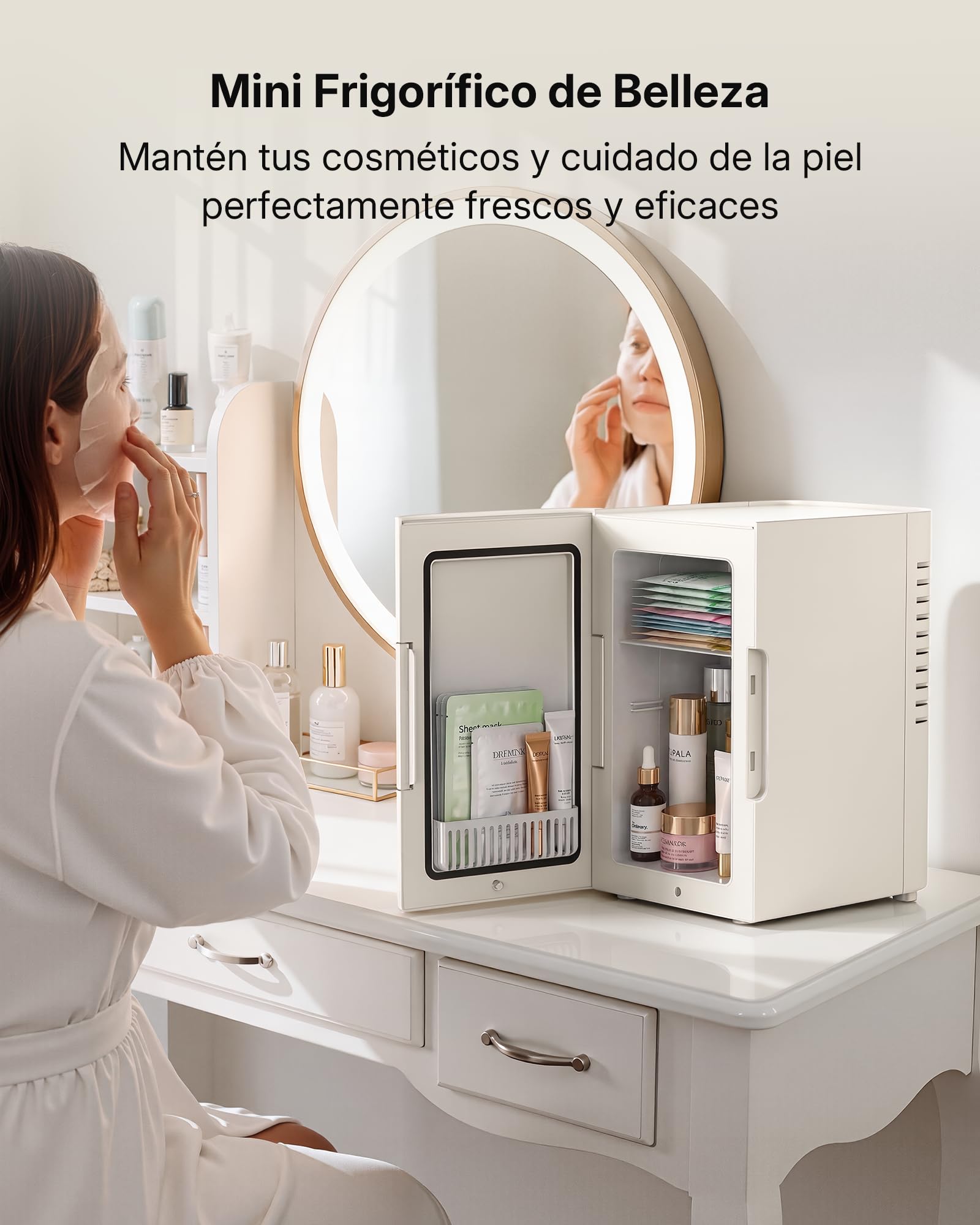 Upstreman Mini Nevera 6 litros, 12V 220V Fridge Portatil para Habitacion Oficina Coche Caravanas Camping, Función Enfriamiento y Calentamiento, para Skincare Red Bull Cosmeticos Coca Cola, TR6