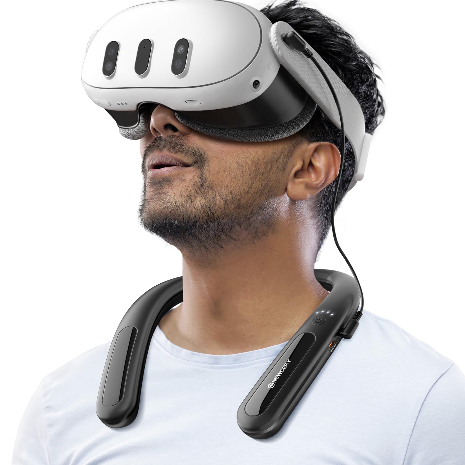 NEWDERY Battery Pack for Meta Quest 3S/3, 10000mAh Hanging Neck Power Bank for Extra 3-5H Playtime, PD Fast Charger for Meta Quest 3S/3/2/Pro, Pico4, HTC Vive, PSVR2 - Black