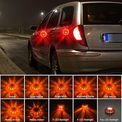 Miniatura 5 de AK Paquete de 6 balizas LED para carretera, luz de advertencia intermitente de seguridad, kit de baliza de disco de emergencia para vehículos,