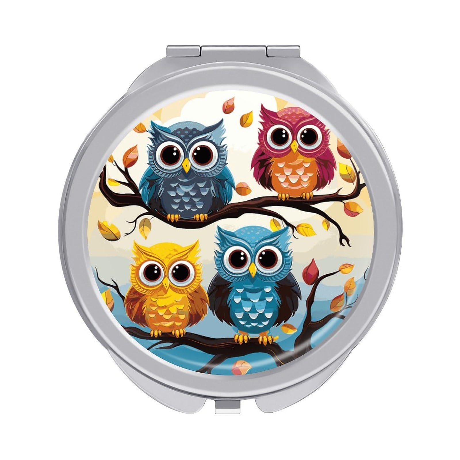 JTREHY Owls on Tree Branches Makeup Mirror Portable Folding Mirror Compact Travel Mirrors 2-Sided Round Pocket Mirrors Cute Handheld Beauty Mirror for Handbag Purse for Women Gift
