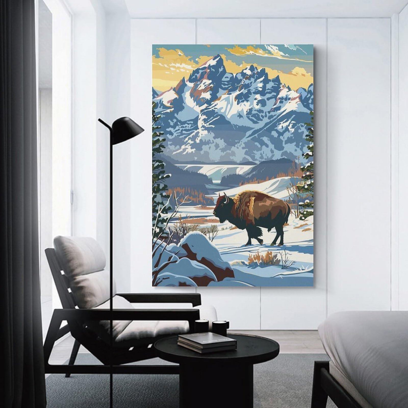 Junmoney Home Decor Wall Art Yellowstone National Park in Winter, 12x18inch(30x45cm), for New Homes, Bedrooms Or Workspaces, Decorative Present for New Homes
