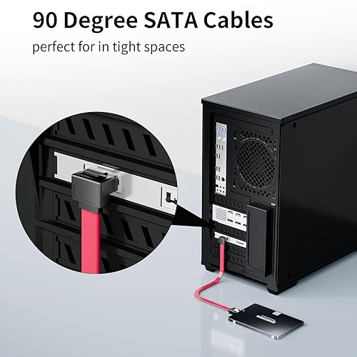 Miniatura 10 de BolAAzuL Cable SATA III en ángulo recto y recto, paquete de 2 cables de datos SATA de 90 grados + cable SATA 3 recto a recto, cable SATA de 6 Gbps