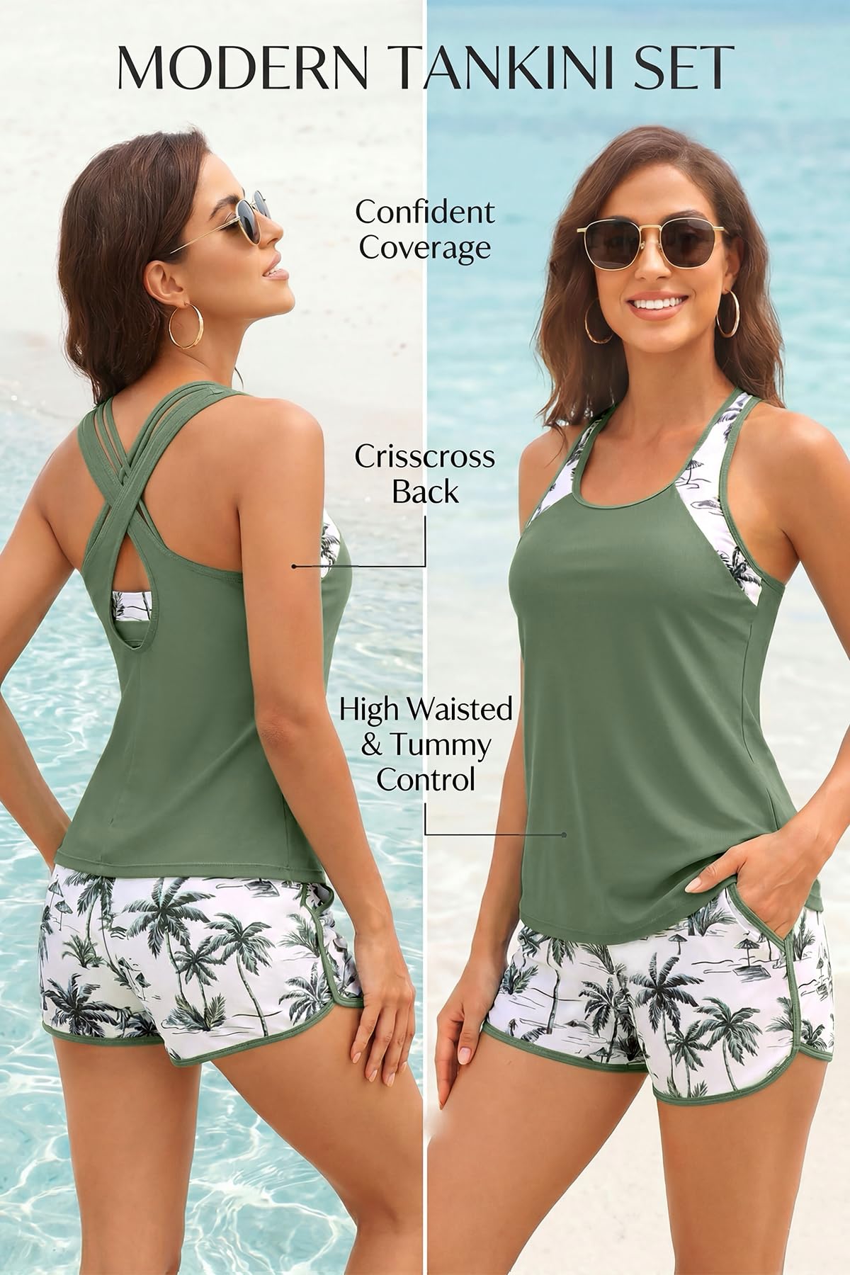 Daci 3-teiliger Tankini-Badeanzug für Damen, Bauchweg-Tanktop mit BH, bescheidener Badeanzug mit Taschen, Boyshorts, Unterteil 2025