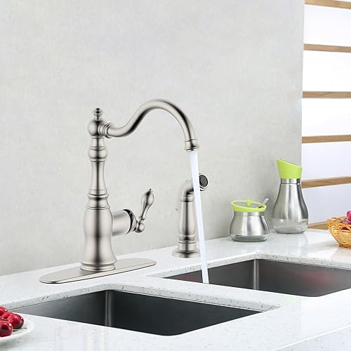 Miniatura 10 de Derengge KF-6832TB-ORB - Grifo de cocina de un solo mango de 8 pulgadas con rociador lateral, instalación de 2 agujeros o 4 agujeros, cumple con