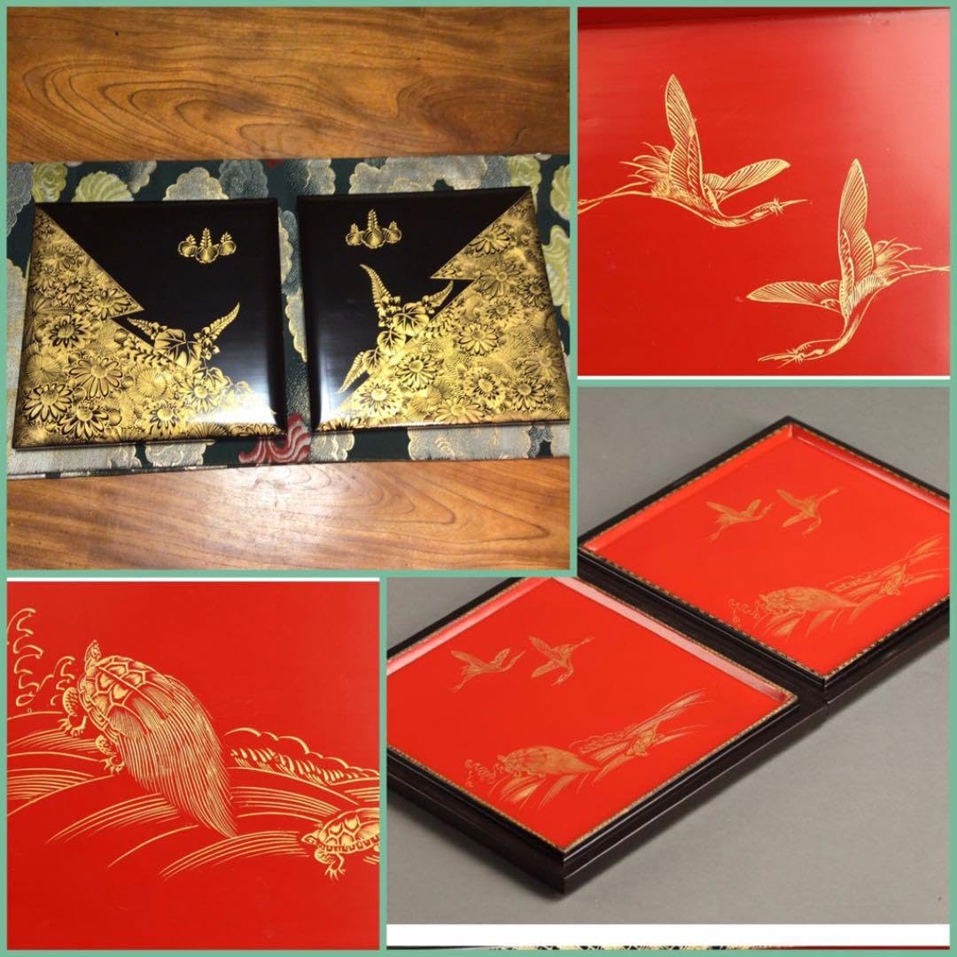 Amazon.co.jp: 特別出品木製輪島塗 沈金 菊に桐紋様 片身代わり台付 5