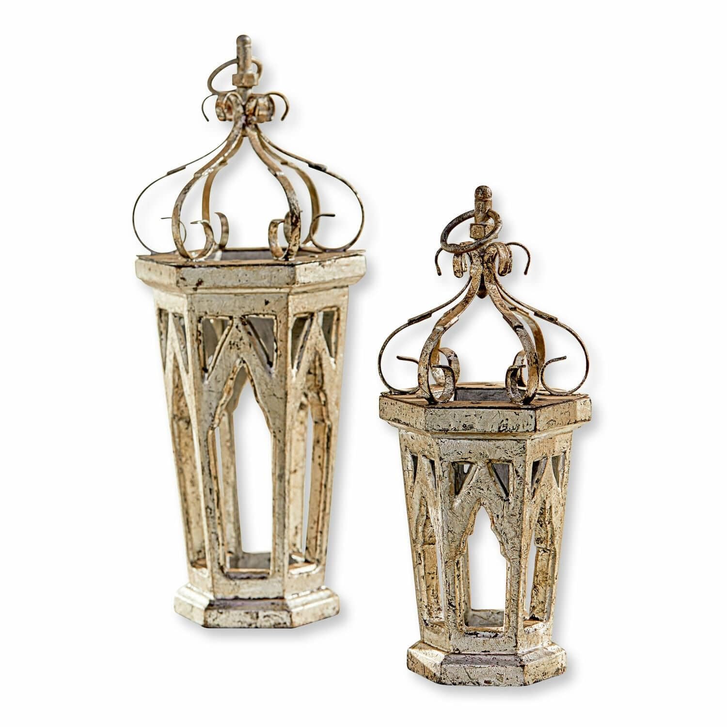 Loberon Deko-Objekt 2er Set Morvant, antiksilber | Zwei Größen, Charmante Shabby-Note, Laternen-Duo, Weihnachtsdekoration, Weihnachten, Mangoholz, Eisen