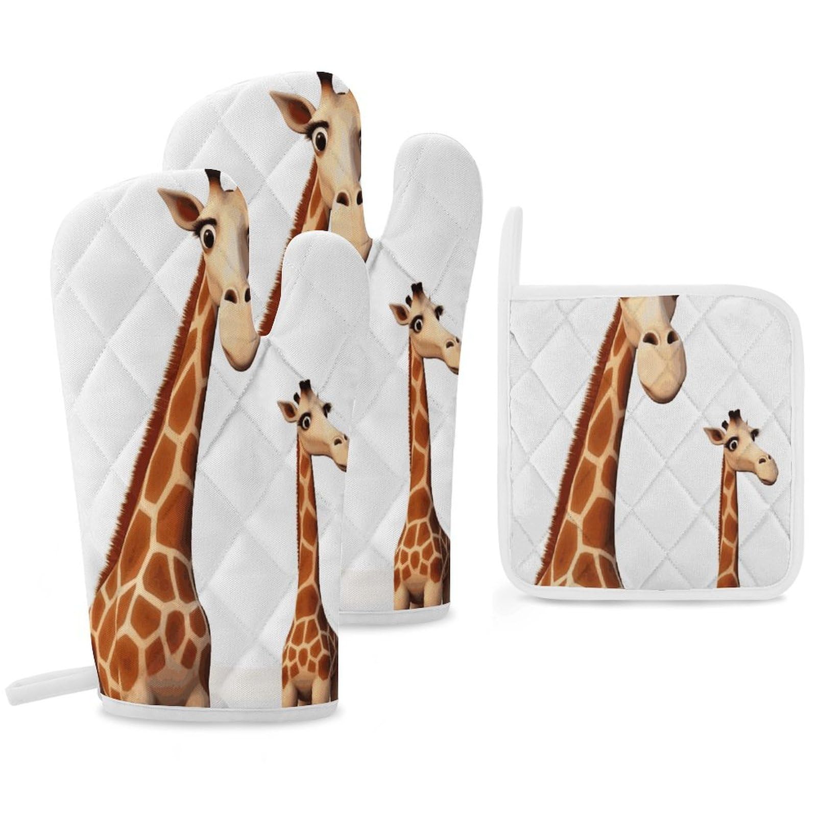 Fekiloot Style Giraffe Oven Mitts Funny Heat Resistant,Oven Glove With Hanging Loop,Resistant Hot Pads For Kitchen Baking Grilling Cooking