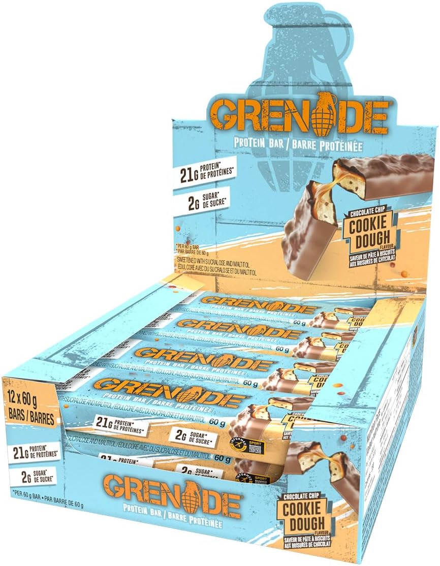 AMZ - Grenade High Protein, Low Sugar Bar - Chocolate Chip Cookie Dough, 12 x 60 g