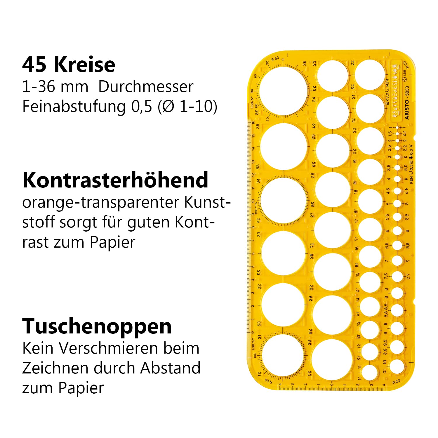 Aristo AH5033 Circle Template 1-36 Mm (45 Circles, Diameter 1 To - View #6
