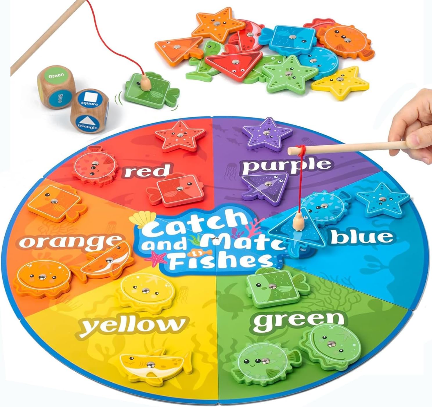 Magnetic Fishing Game from 2 Years Montessori Toy 2 3 4 Years Fish Fishing Game for Children Wooden Children's Toy Colours Shapes Educational Games Gift for 2 Year Old Boys & Girls
