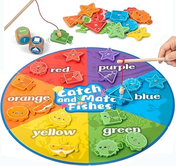 Montessori Toys for 3+,Wooden Magnetic Fishing Game Educational Shape & Color Sorting for Kid 3-5,Boy Girl Preschool Learning Motor Skill Matching Activity Toy for Age 3+ Foldable mat