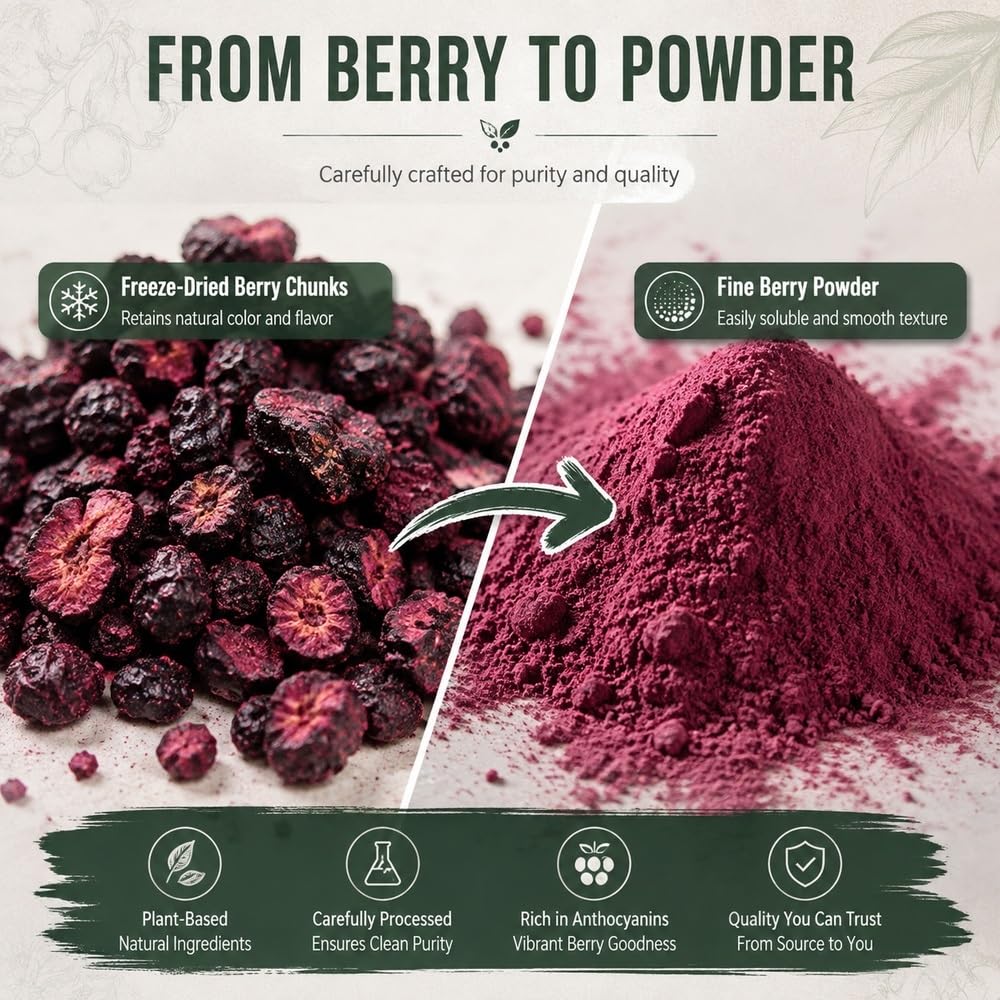 Polvere di bacche di Acai liofilizzate, lattina da 100 g | Polvere di Acai finemente macinata, si scioglie bene, versatile for bevande e dolci