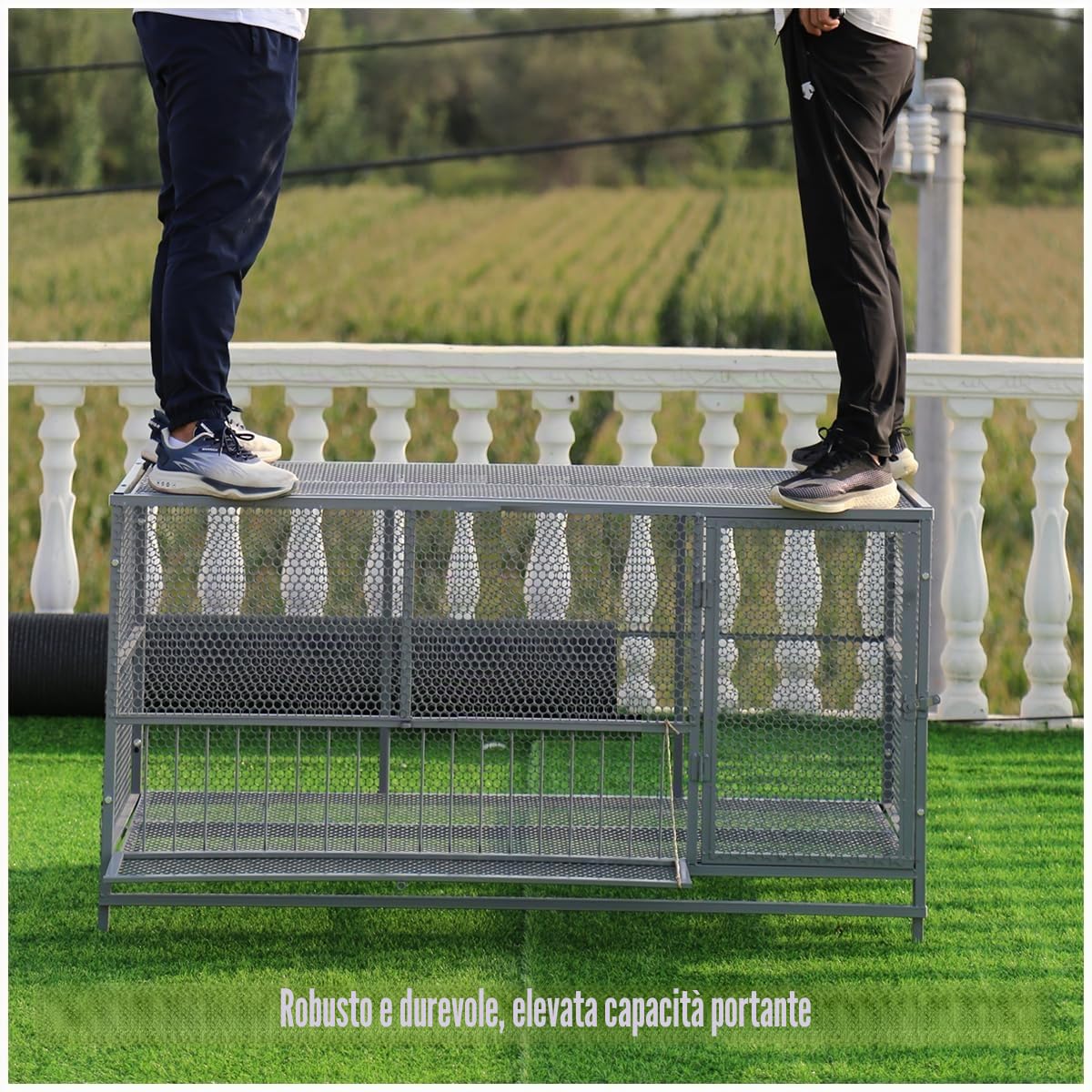 Gabbia per Pollame Uso Esterno Facile da Installare Pollaio, Gabbia per Piccioni per Polli Conigli Robusto con Vassoi per Gabbia, Mangiatoia e Ruote Rimovibili(Color:Grigio)