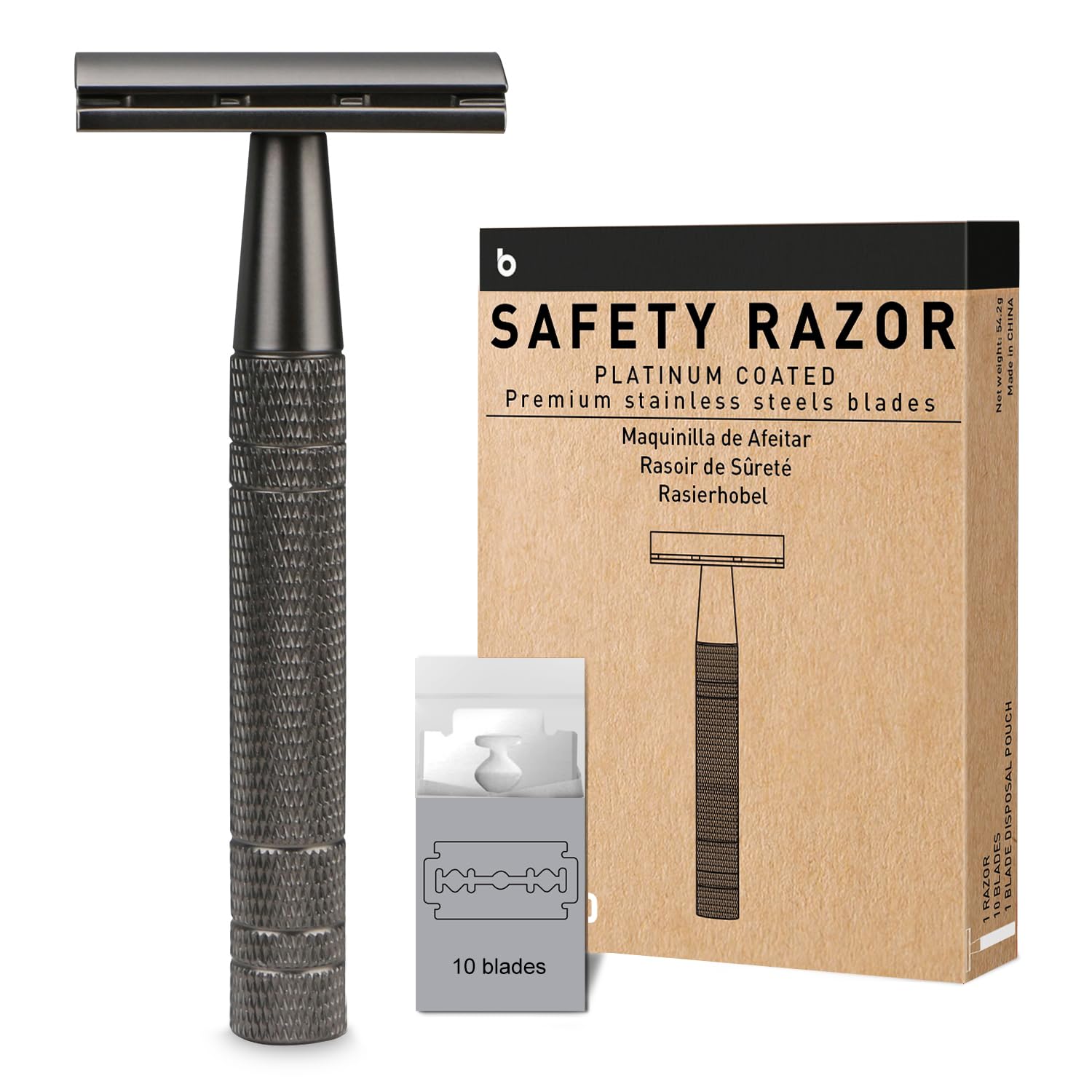Matte Gun Black Safety Razors for Men & Women, Reusable Single Blade Razor Matte Gun Black Razor