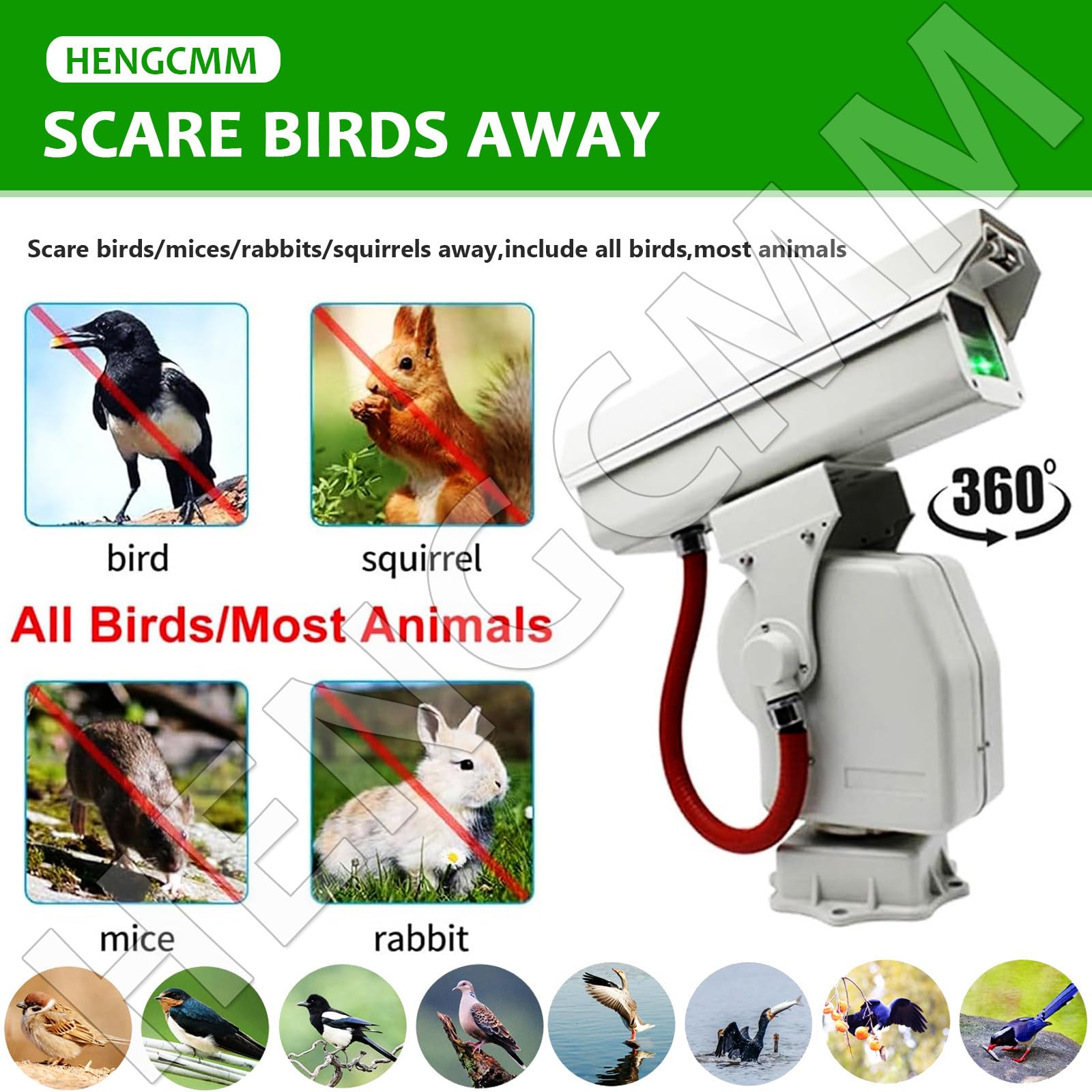 Disuasor Automático Ahuyentadores Aves, con Crucero Automático Y Rotación 360°, Control Remoto Mediante aplicación Inteligente, para huertos, acuicultura y Equipos fotovoltaicos B