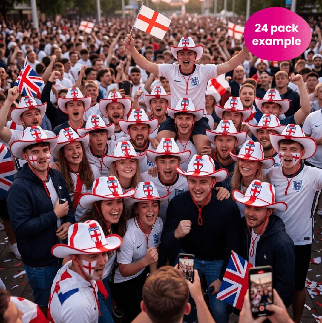 Sombrero de vaquero de Inglaterra con cruz de San Jorge, sombrero de disfraz occidental, accesorio de fiesta con bandera inglesa, accesorio para rugby, críquet, fútbol, Copa del Mundo, Euros