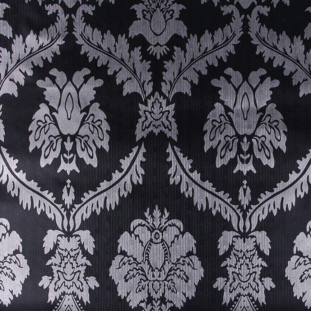 17.7x117 Inches Self Adhesive Vinyl Decorative Black and Silver Damask Shelf Liner Dresser Drawer Cabinets Liner Furniture Paper Sticker Peel and Stick Vintage Damask Wallpaper for Walls Removable