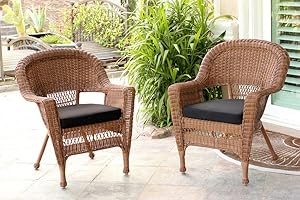 Jeco Wicker Chair with Black Cushion, Set of 2