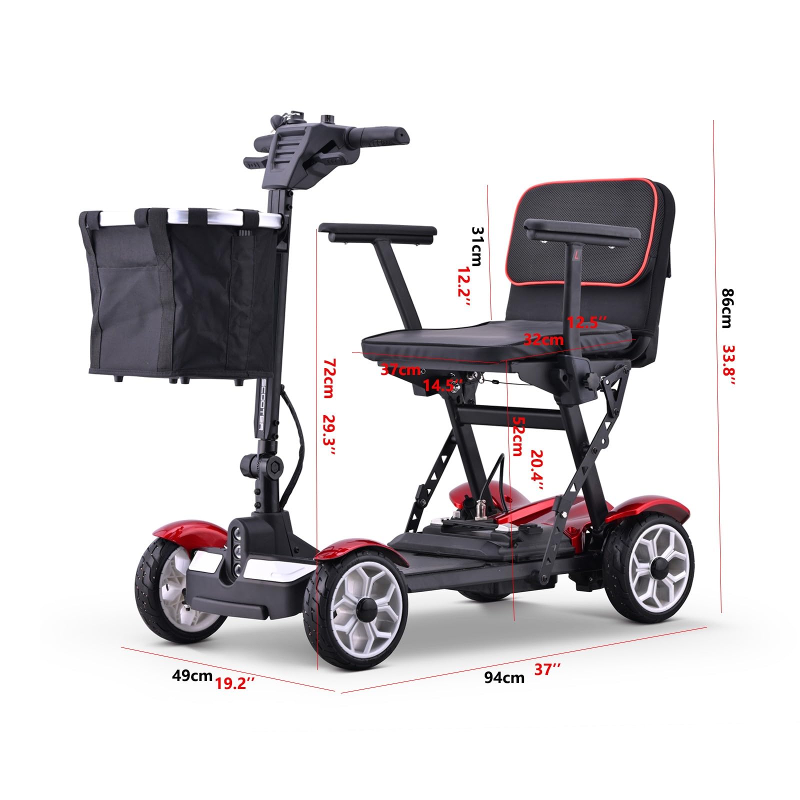 Patinete de movilidad de 4 ruedas, patinete de viaje portátil, patinetes para personas mayores, patinete de movilidad plegable, patinete de movilidad para maletero de coche, para personas mayores co