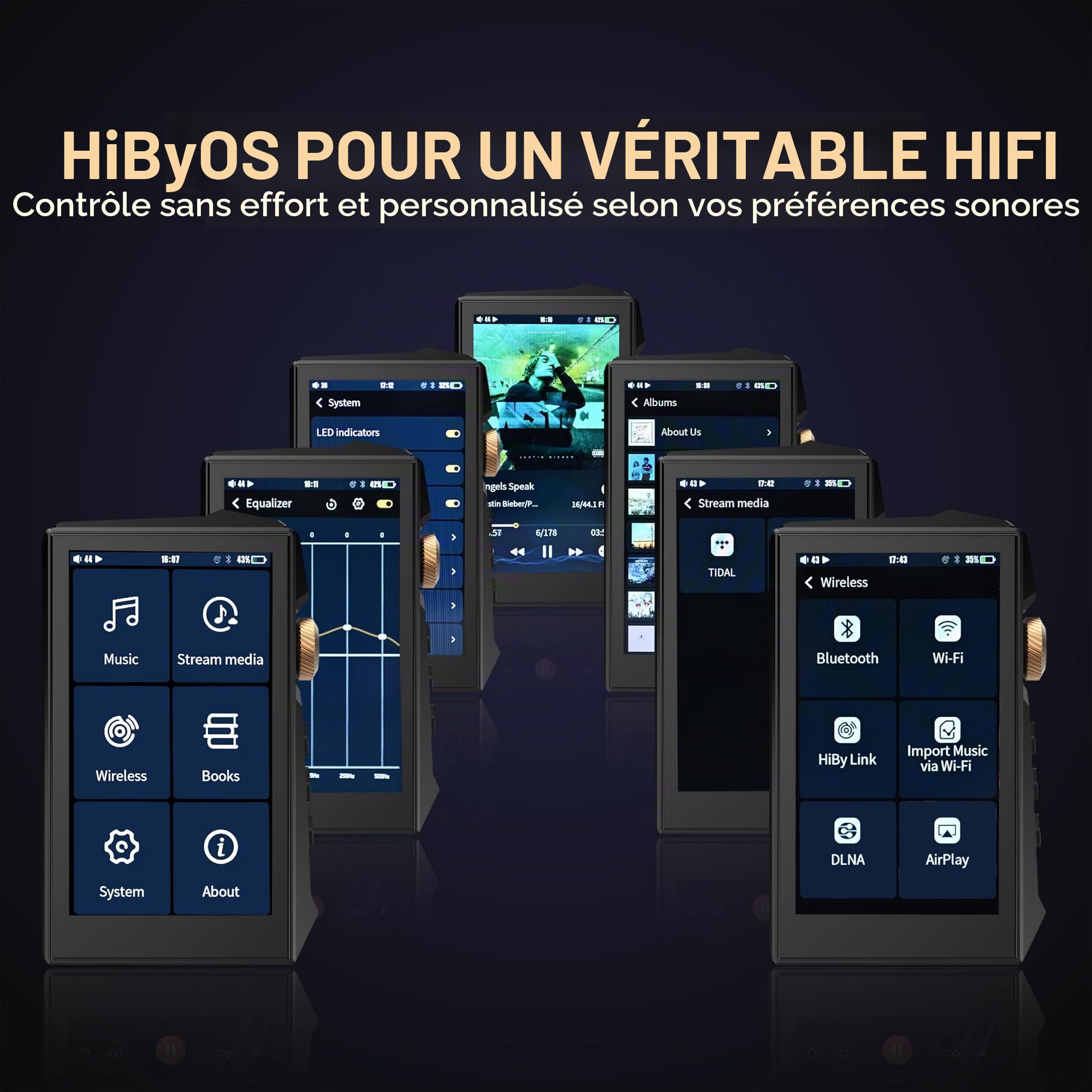 Hidizs AP80 Pro Max Lecteur MP3 Bluetooth, Hi-Res Streaming DLNA & AirPlay WiFi 2,4G, Double Puce DAC ESS9219C Baladeur Audiophile, Décodeur MQA 16X et Natif DSD256 & 32bit/384kHz PCM, Blue