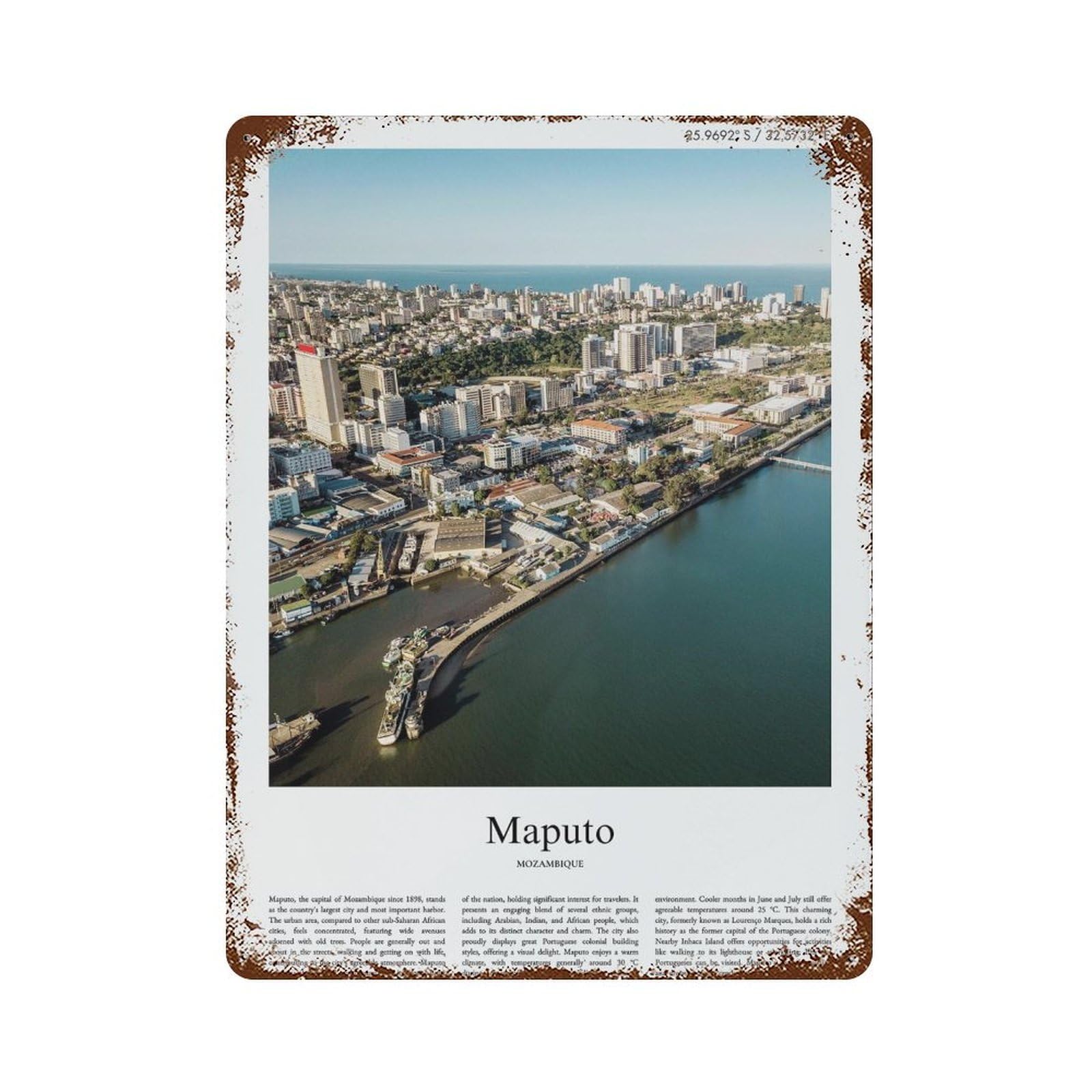 xiaoxiaoshen Maputo Mozambique City Scenery Wall Decor Art Metal Tin Poster Modern Home Decor Art Home Bar Shop Decorations Vintage Sign 40x30cm