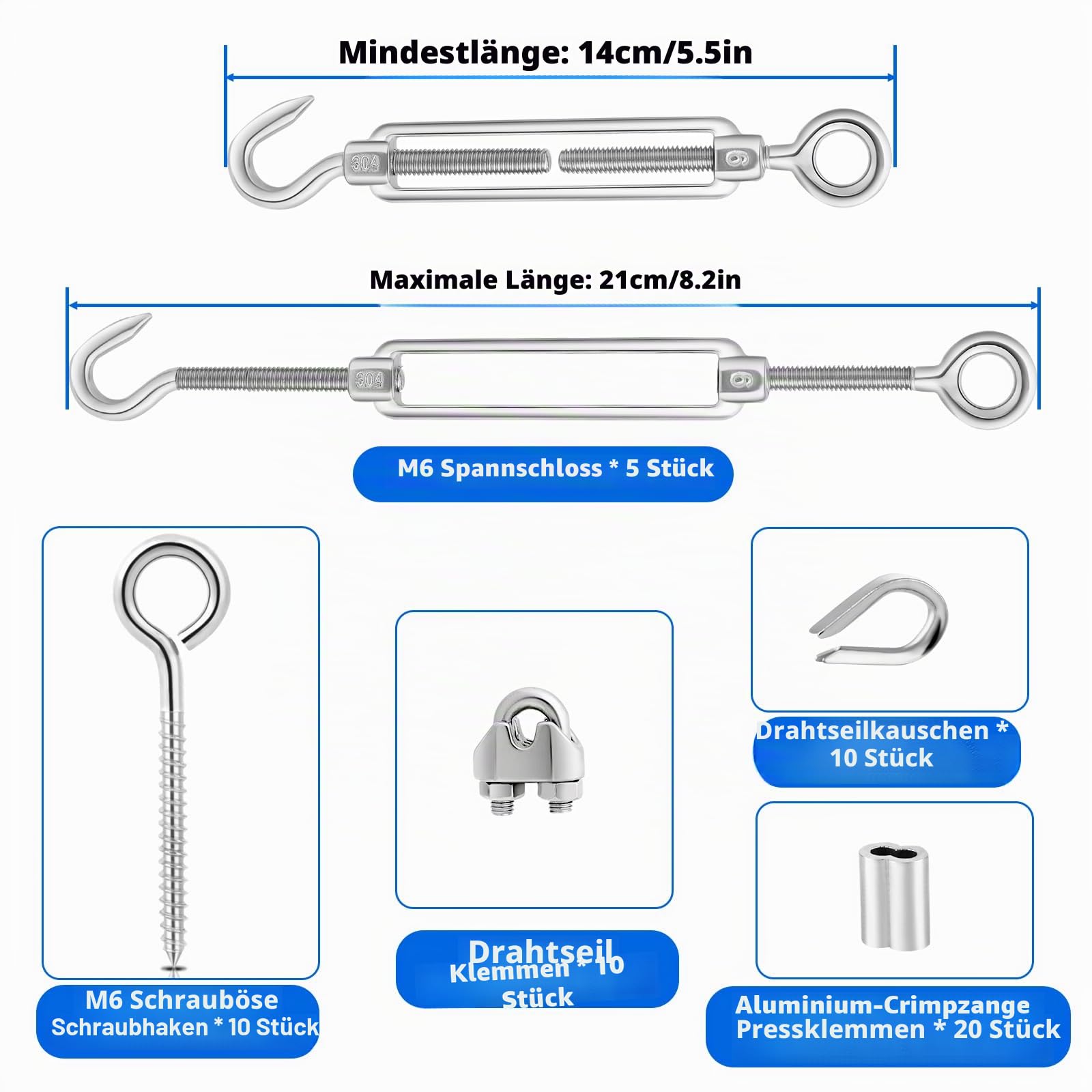TooTaci 3mm Drahtseil Set, 30M Rankhilfe Seilsystem mit M6 Seilspanner Edelstahl Set, Stahlseil mit ösen, Spanndraht Seilspanngarnitur für Hängen, Gardinenseil, Rankhilfe für kletterpflanzen,Vorhang