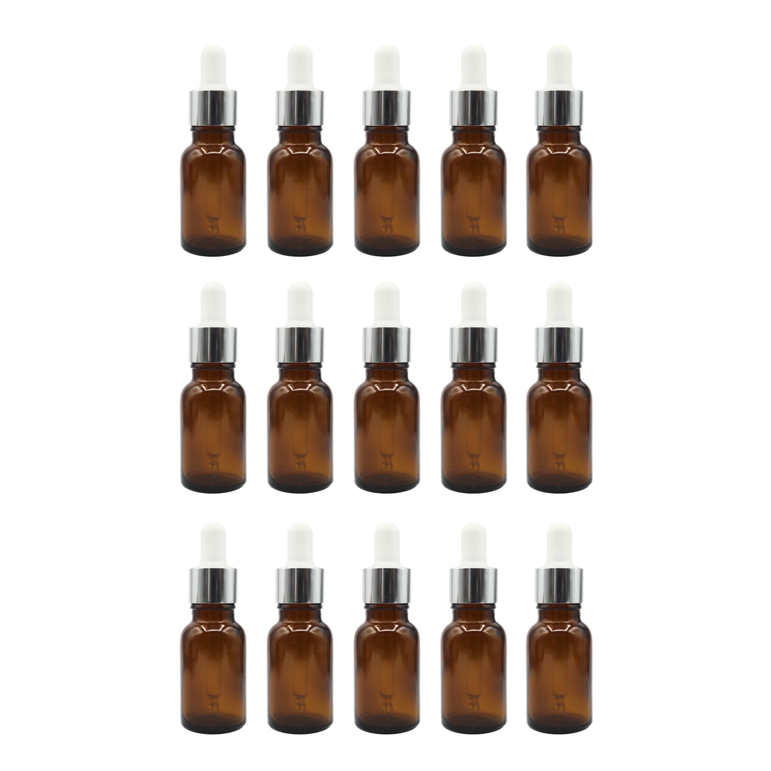PHARCOS Amber Glass Bottle with Euro Dropper for Essential Oil, DIY Beauty care with Silver ring + White Silicone Teat, Leak Proof, Reusable, Refillable. 15ML - Pack of 15-image-29
