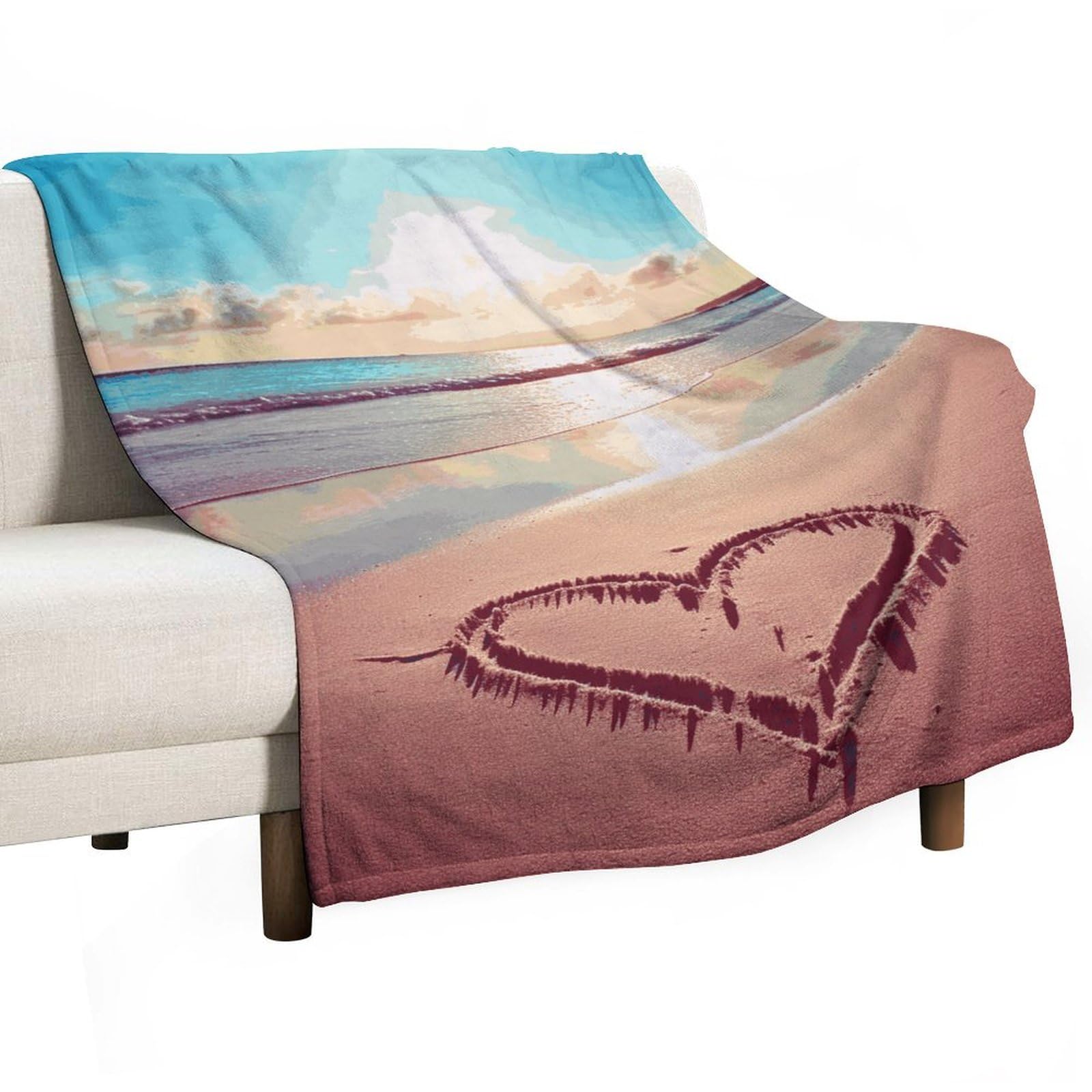 Couverture en flanelle légère Love Beach contre le froid sur canapé, lit et voyage