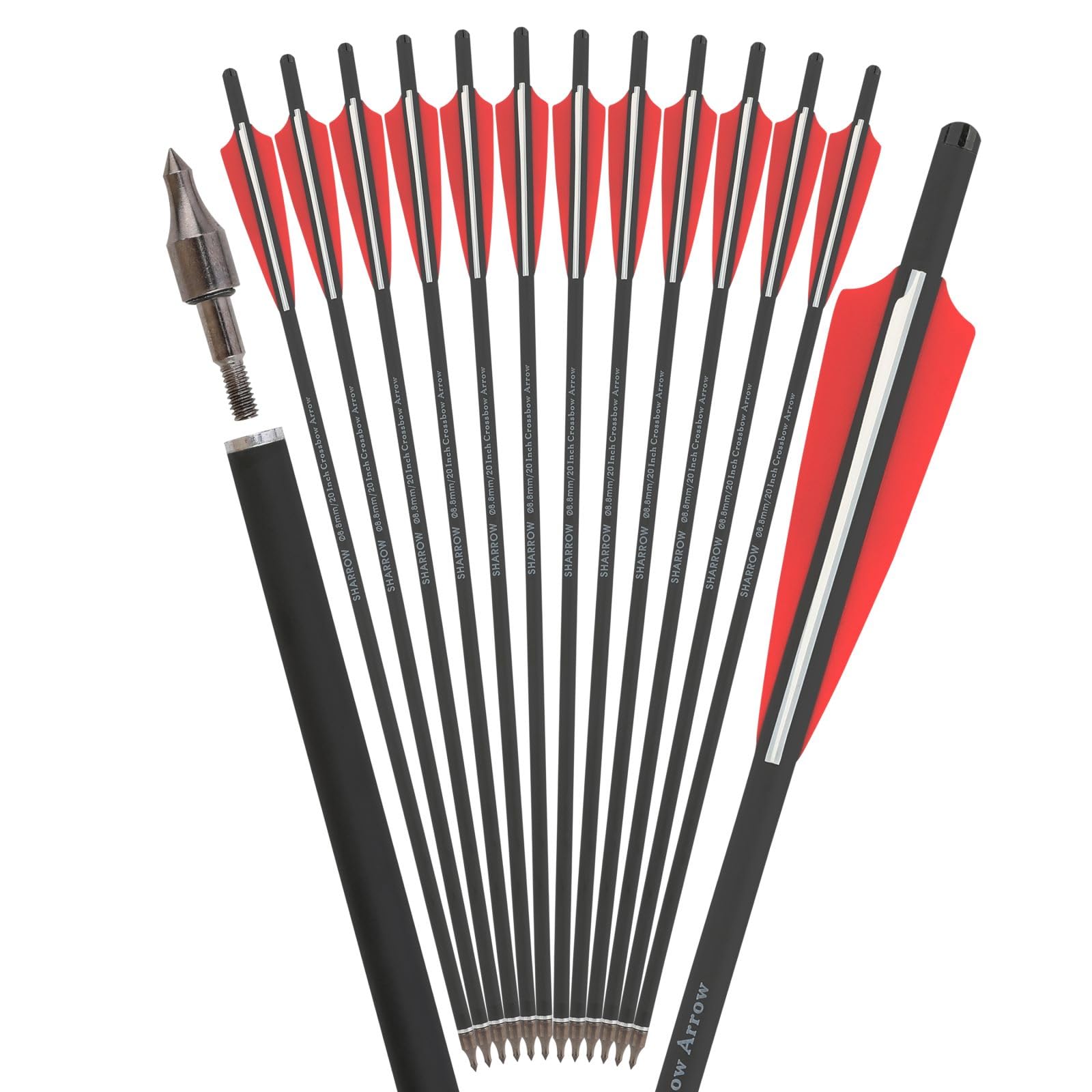 Archery Crossbow Bolts 16/17/18/20/22 Inch Carbon Fibre Crossbow Arrows with 4 inch Vanes and Replaced Arrowhead Tips (6, red, 16inch)