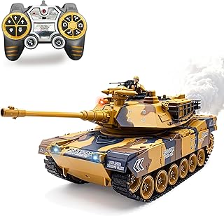M1A2 Abrams US Army Tank, 1/18 RTR RC Armored Fighting Vehicle, Airsoft BB Battle Water Bomb Shot, Smoke Sound Light Recoil, 2.4Ghz Vibration Controller, Modern Military Model MBT Panzer Collection