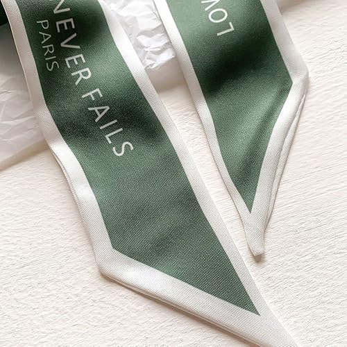 Miniatura 2 de Pañuelo de seda para la cabeza, bufanda estrecha y fina con letras impresas, bufanda larga de cinta con asa, cinta decorativa para el pelo (A, café)