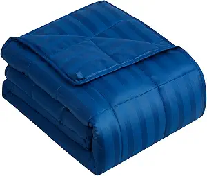 Weighted Blanket for Adults (10 lbs, 48" x 72", Midnight blue Stripes) Heavy Blanket for Sleeping Perfect for 90-110 lbs, Twin Size Breathable Blanket with Premium Glass Bead, Machine Washable