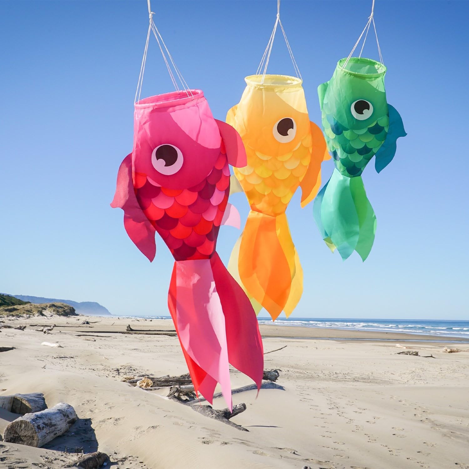In the Breeze 5238 — 30-inch Damsel Fish Windsock 3-Pack — Multi Pack of Large and Colorful Fishsocks with Printed Designs