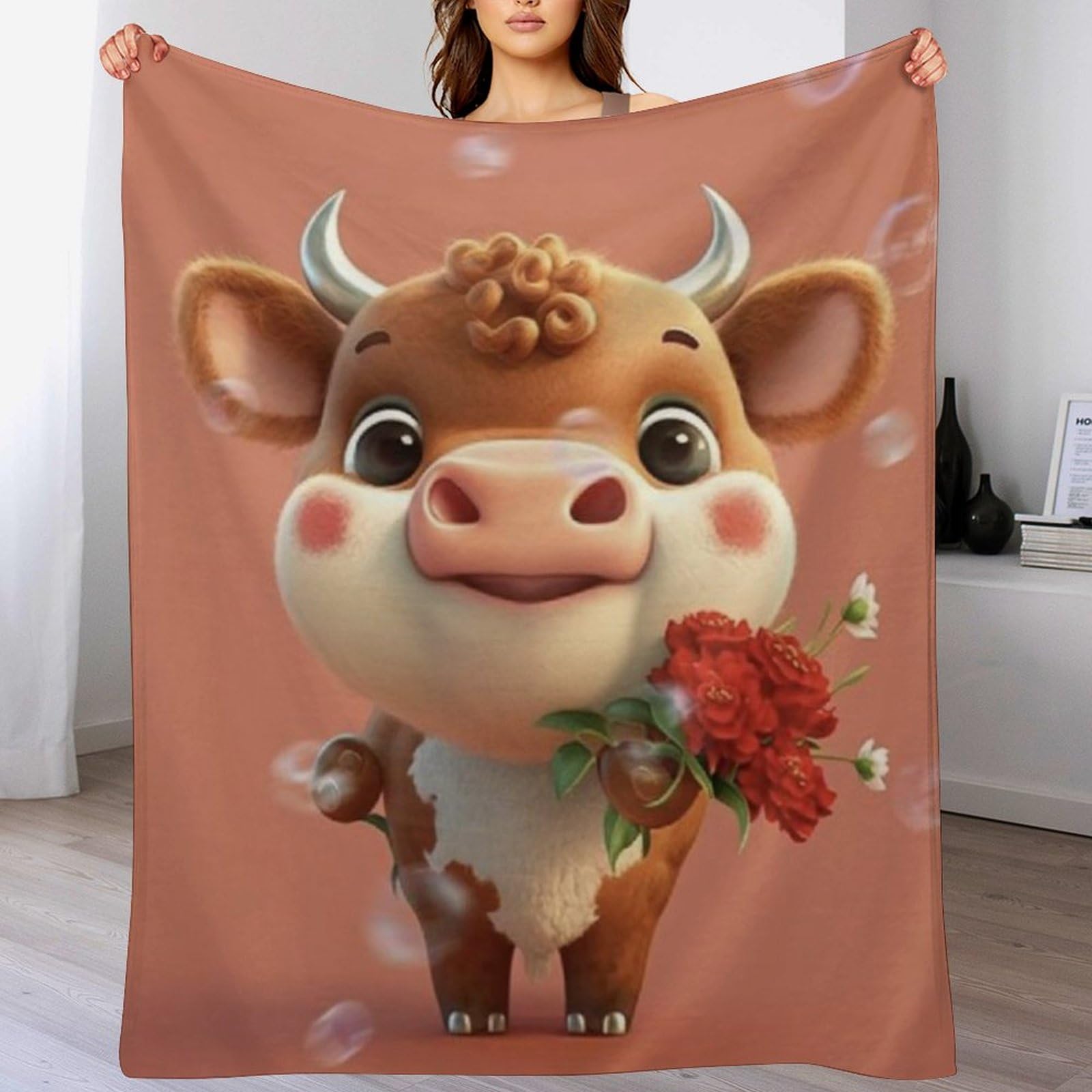 Couverture flanelle super douce plaid lit canapé imprimé vache 70x80