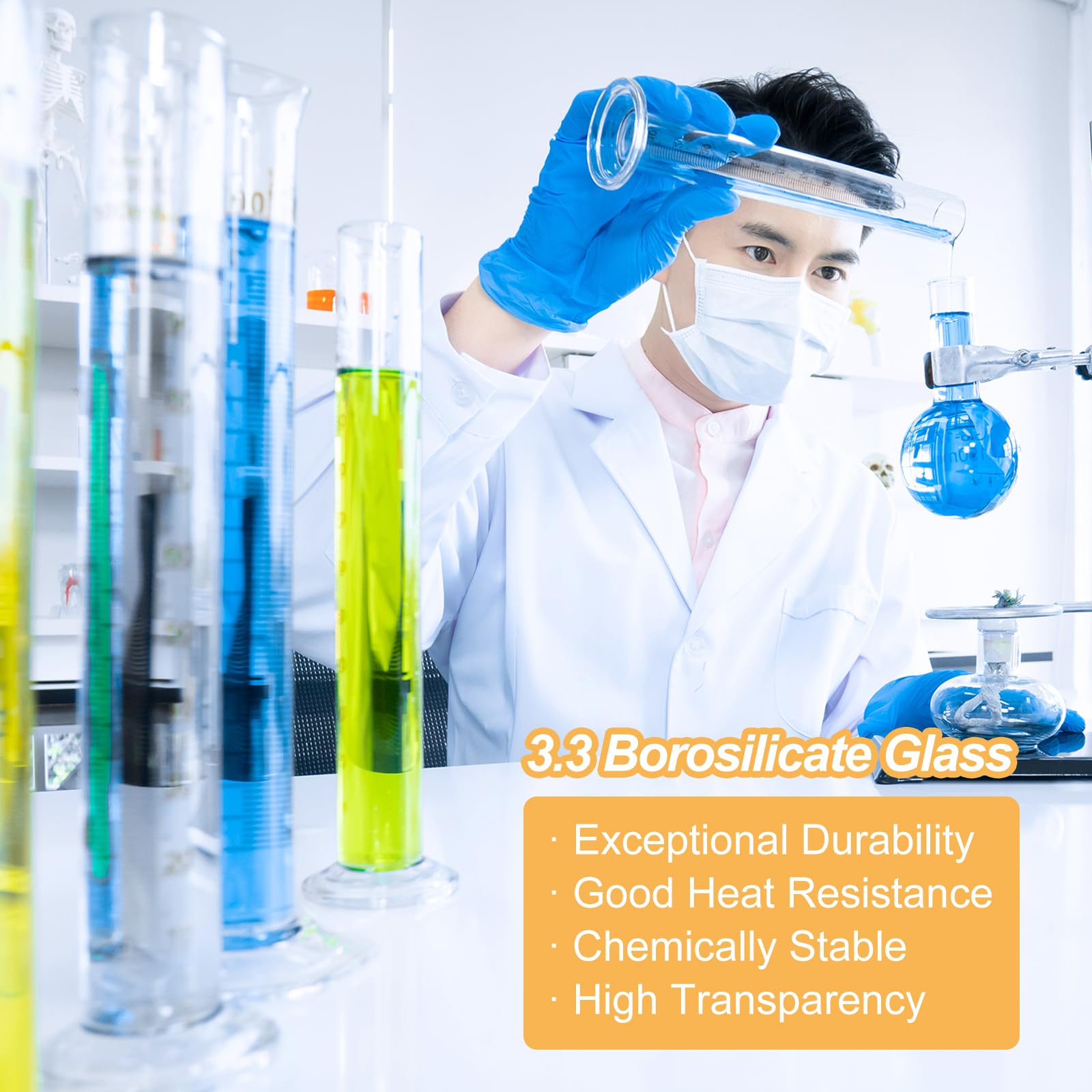 PATIKIL Cilindro Graduato da 100ml, 4 Pezzi Cilindri di Misurazione in Vetro Borosilicato 3.3 a Base Rotonda per Esperimenti di Laboratorio, Trasparente