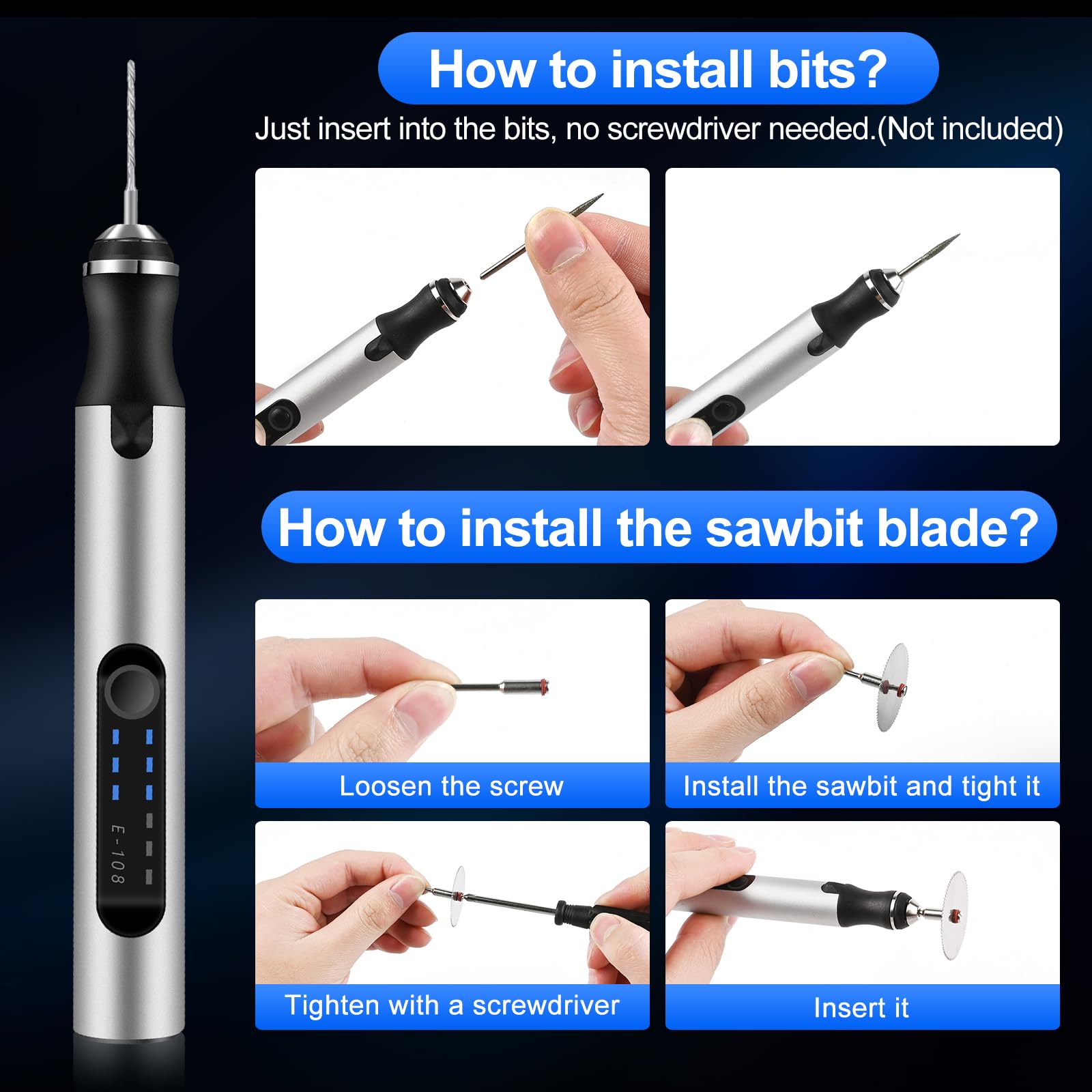 Euakee Stylo de Gravure Rechargeable USB, Mini Graveur électrique Bricolage Outils Rotatifs sans Fil, Outil de Gravure Portable pour Bijoux Bois Métal Pierre Plastique Gravure sur Verre