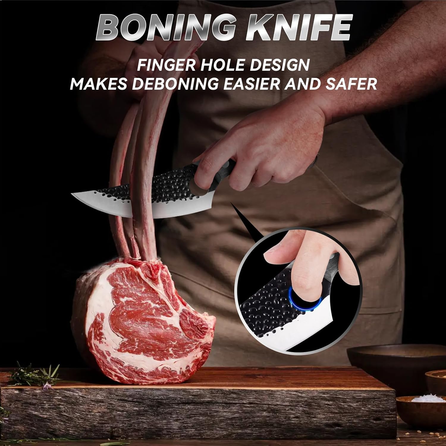 Chef Knife 11 Inch Kitchen Knife for Boning Cutting and Chopping. Hand Forged Meat Cleaver Japanese Sharp Knife and Kitchen Knives For Home Outdoor Cooking Camping BBQ (Black) Ergonomic Rosewood Handle - product feature