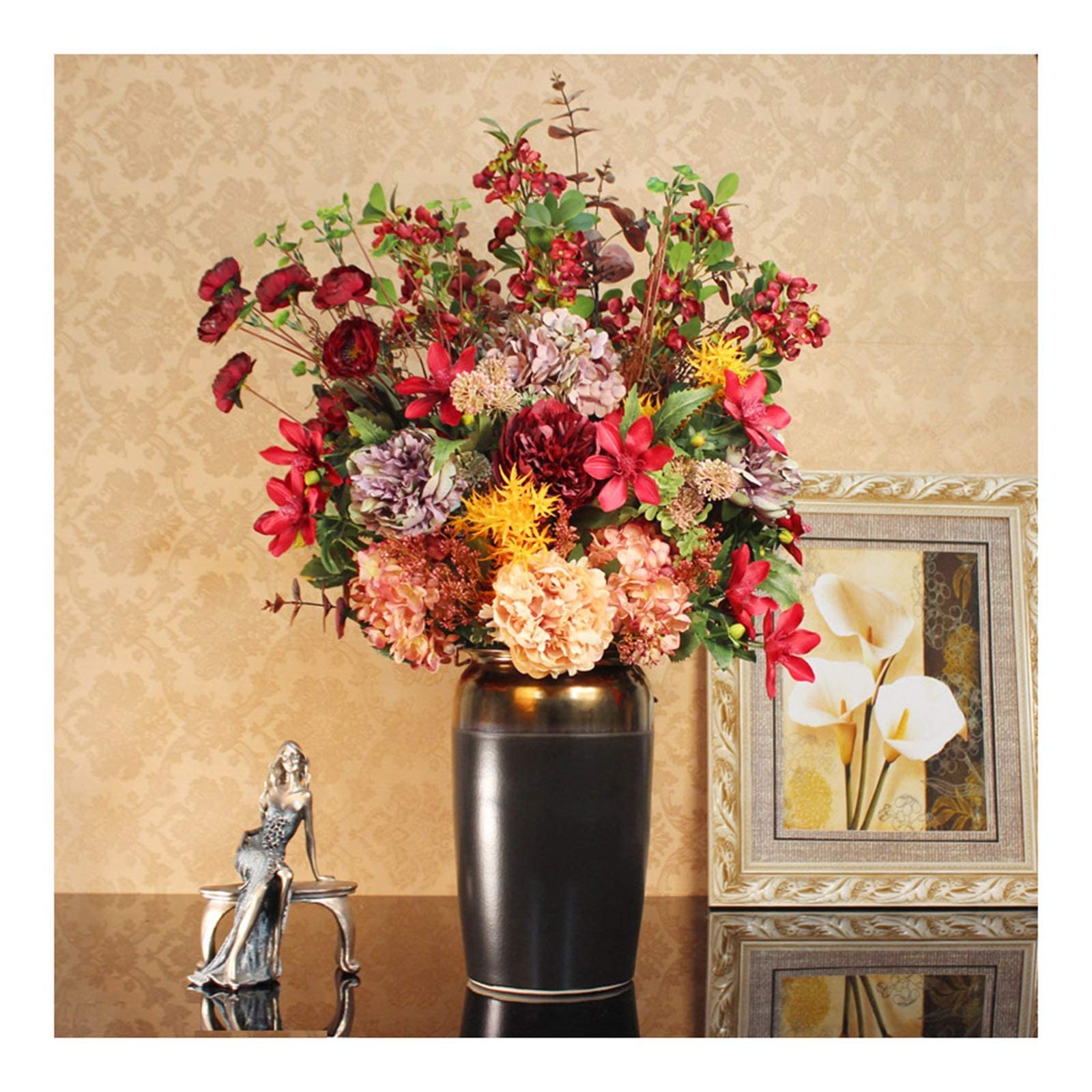 DFGHNBVC Artificial Flowers Faux Flowers Centerpiece - Large Artificial Peony Floral Potted With Black Vase Elegant Silk Faux Peony Flowers Bouquets Bonsai