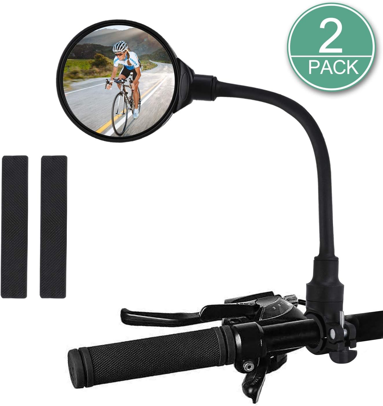 TAGVO Bike Mirror, Bicycle Wide Angle Rear View Safe Mirrors, Handlebar Mounted Convex Mirror 360 Degree Adjustable Rotatable for Mountain Road Bike Cycling (2 Pack)