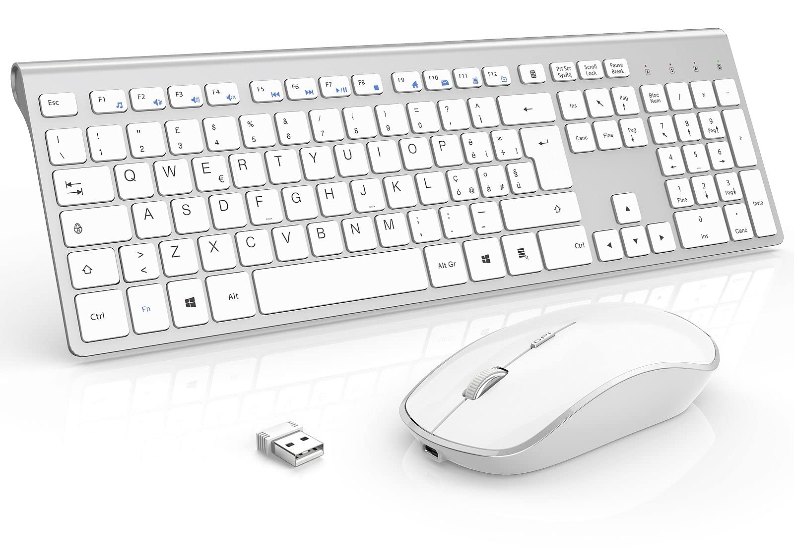 JOYACCESS Tastiera e Mouse Wireless Ricaricabile,Full Size Compatto Tastiera Mouse Wireless Costruito in 500mA Ricaricabile Batteria,2,4 GHz Tastiera WirelessLayout Italiano QWERTY per PC,Laptop