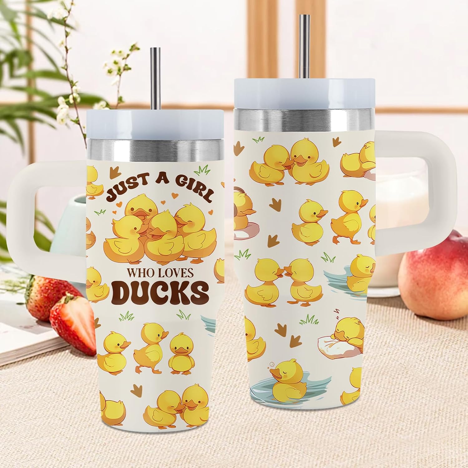 Duck 14 oz Water Bottle, with Handle Straw, Insulated Coffee Cup image 2
